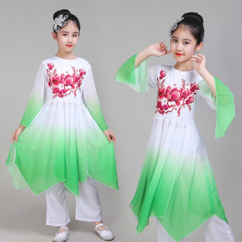Girls Chinese Traditional Dance Costume for Stage Child National Folk Fan Dance Clothing Umbrella Oriental Dancer Wear Show